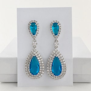 Blue Crystal Earrings Aqua Earrings Aquamarine Teardrop Earrings Bridal Aqua Crystal Earrings Aqua Bridesmaid Jewelry Light Blue Earrings
