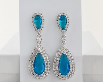 Blue Crystal Earrings Aqua Earrings Aquamarine Teardrop Earrings Bridal Aqua Crystal Earrings Aqua Bridesmaid Jewelry Light Blue Earrings
