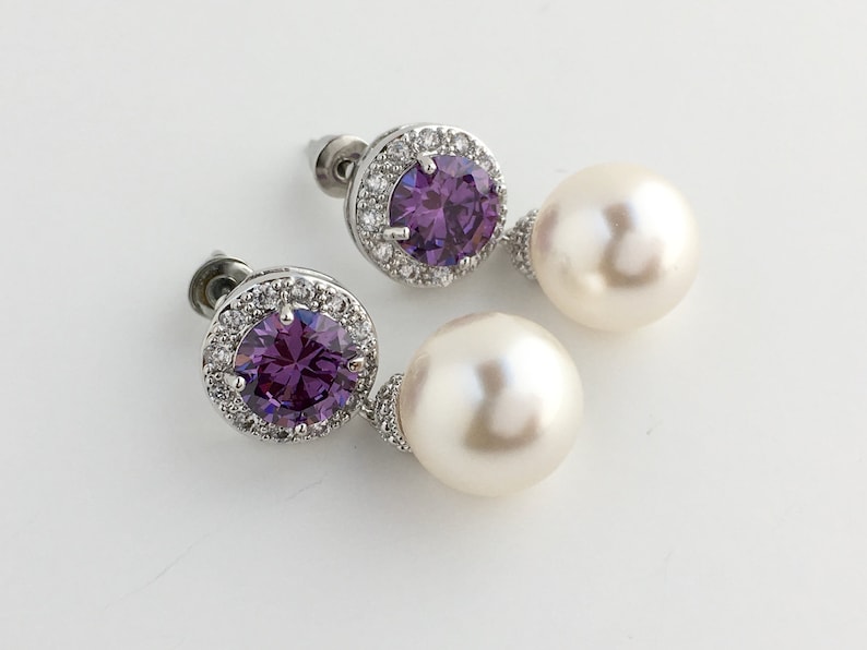 Amethyst Bridal Earrings Purple Crystal Halo Earrings Bridal - Etsy