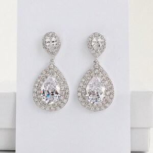 Teardrop Crystal Earrings Bridal Cubic Zirconia Earrings Wedding Teardrop Rhodium Earrings Bridal Clear Crystal Earring Bridesmaid Jewelry