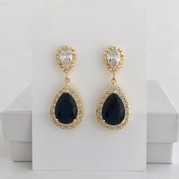 Black Crystal and Gold Earrings Etsy