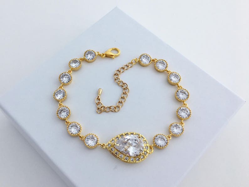Gold Crystal Bracelet Gold Bridal Cubic Zirconia Bracelet Gold W Gold Crystal Bracelet Gold Bridal Cubic Zirconia Bracelet Gold W