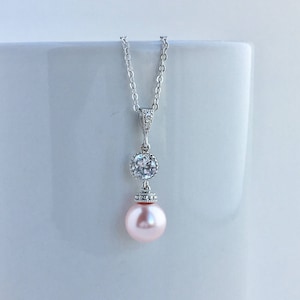 Pink Bridal Pearl Necklace Blush Pink Crystal Pearl Necklace Light Pink Austrian Pearl Necklace Blush Pink Bridesmaid Crystal Pearl Jewelry