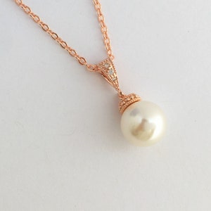 Rose Gold Pearl and Crystal Bridal Necklace Wedding Cubic Zirconia Necklace Pearl Rose Gold Pendant Rose Gold Austrian Crystal Pearl Jewelry
