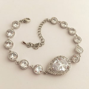 Crystal Teardrop Bridal Bracelet: Cubic Zirconia Wedding Jewelry