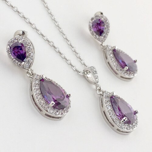 Amethyst Bridal Set Purple Wedding Cubic Zirconia Set Amethyst Etsy