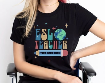 Personalized ESL Teacher Unisex t-shirt,Custom ESL Teacher Appreciation Gift,Bilingual Teacher,Colorful/Retro ESL Teacher tee,English Second