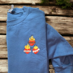 Embroidered Catholic Unisex Sweatshirt, Sacred Immaculate Chaste Heart Sweater, Long Sleeves CrewNeck Fall Pullover, Religious Hearts Jumper