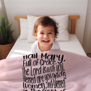 Baby Blanket Hail Mary Prayer Custom Color Velveteen Plush, Catholic Baptism Present/Catholic Mom Gift,Marian Blanket,Catholic Nursery Decor