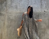 SPX02 Leopard print Open shoulder Black Kaftan Beach dress , Swim cover up, Summer dress,Loose fit dress ,Boho dress,Maxi dress
