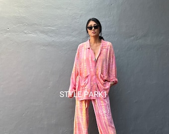 BSK148/Aladdin pants Two piece pajama set, Resort wear, Loose Fitting,Summer Outfits,Unisex, Loungewear sets