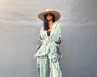 UM138/Two piece kimono set,Resort wear,Loose Fitting,Summer Outfits ,Unisex,Loungewear sets