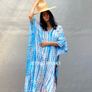 KT200/ Tie dyed ,Long Kaftan simple Dress, stylish, Elegant, Miami,lbiza,Holiday Dress,Evening dress,loose fit