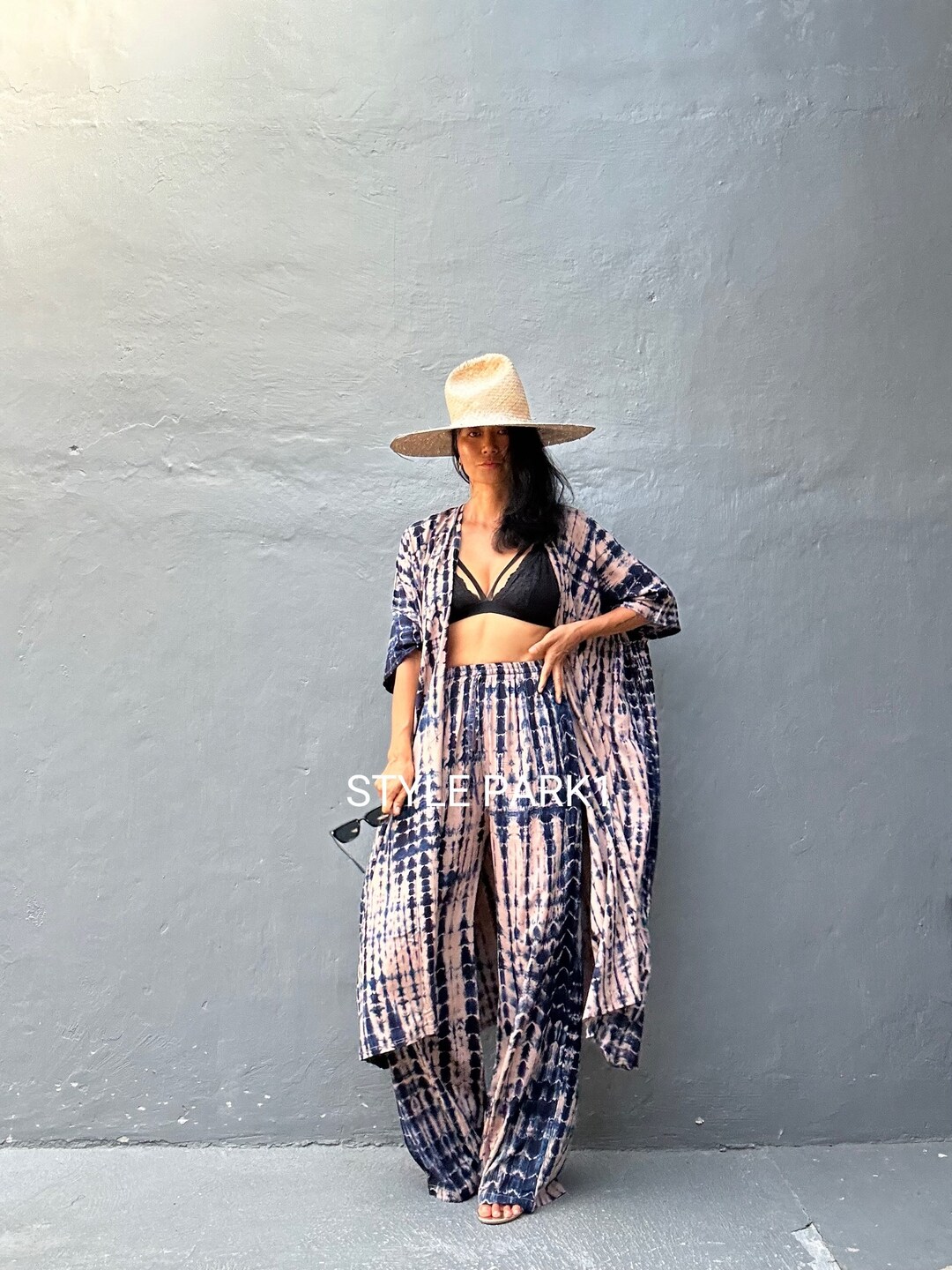 Solid Bamboo Long Sleeve Kimono Double Ruffle Outfit Set - Summer Sky
