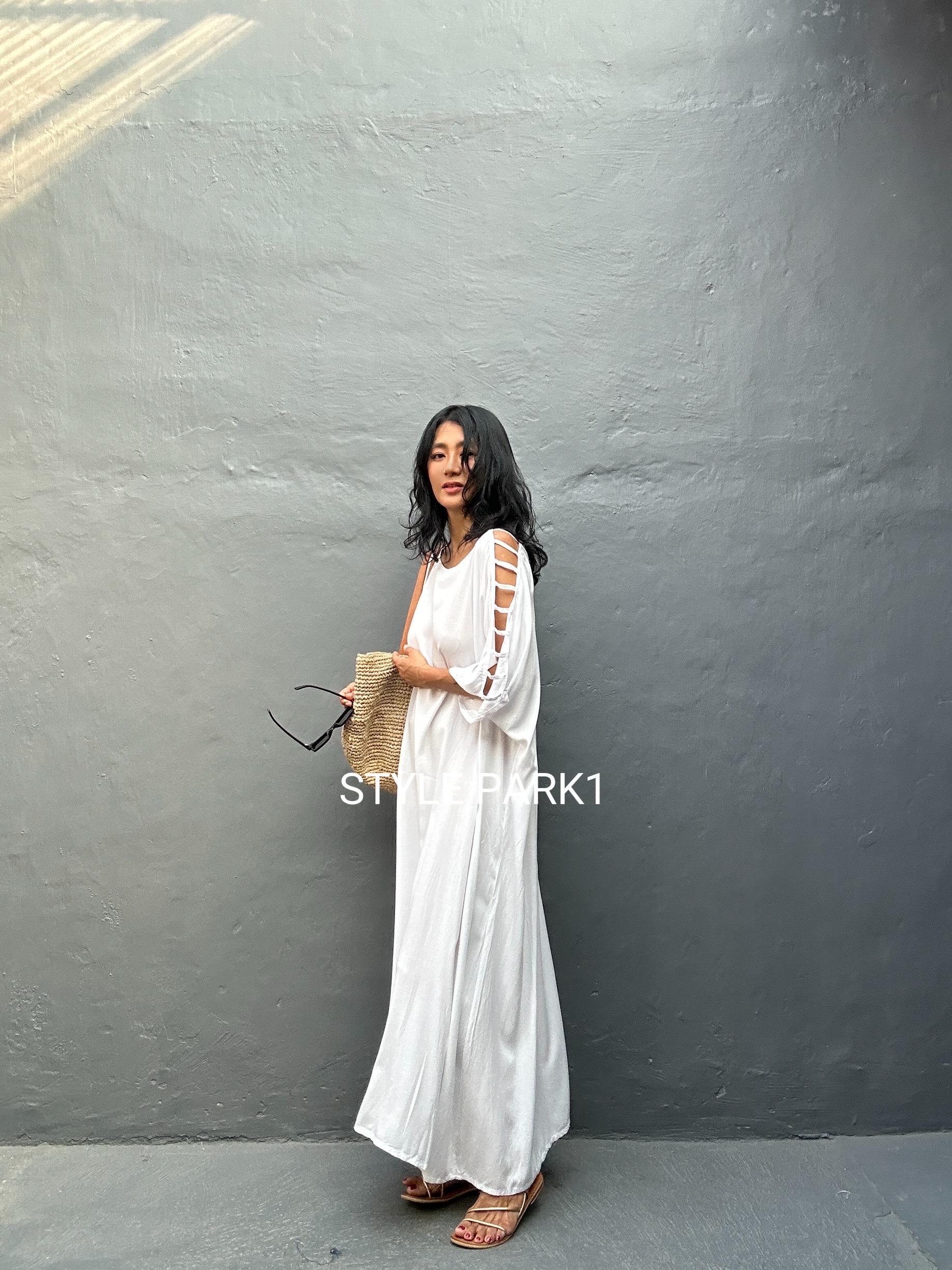 knee length dresses for ladies Cruise Shoulder Tie Maxi Dress White– Selfie Leslie main image 0
