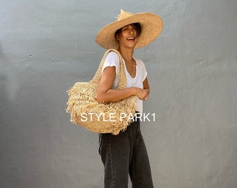 BA11/geweven tas, strandtas, oversized tas, natuurlijke tas, Bali tas, raffia, kwastje