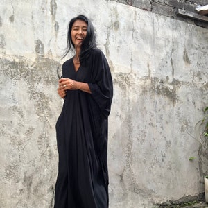 KT50/Black dyed ,Long Kaftan simple Dress, stylish, Elegant, Miami,lbiza,Holiday Dress,Evening dress,loose fit,Christmas