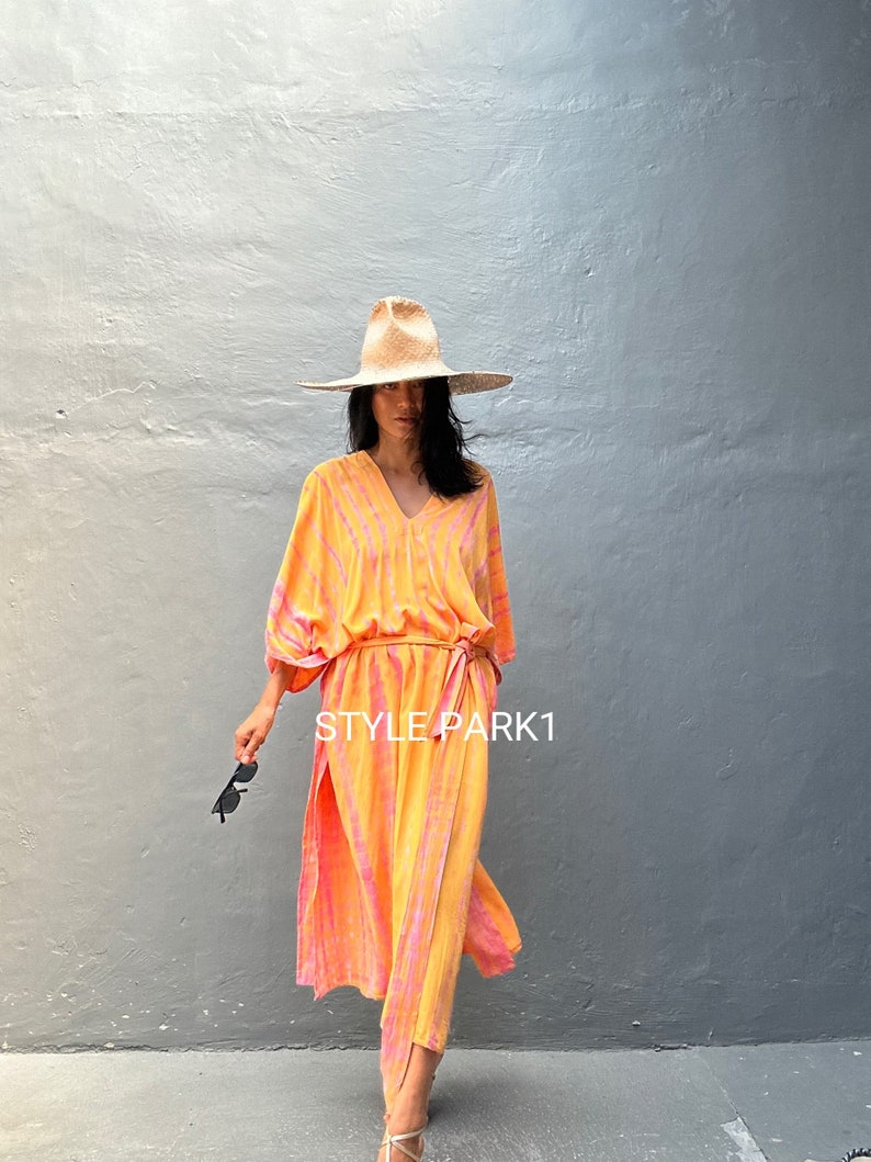 KTM141/Midi Kaftan Robe simple, élégant, Élégant, Miami, Ibiza, Robe de vacances, Robe de soirée, Coupe ample image 4