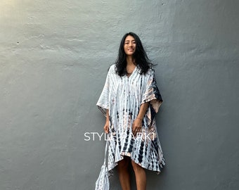 KTS137/Teñido a mano, Vestido simple Kaftan, elegante, Miami, lbiza, Vestido de vacaciones, Vestido de noche, ajuste suelto