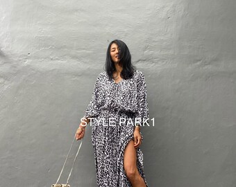 KTL87/For tall women,SexyLeopard print Long Length  Kaftan,simple Dress, Elegant, Miami,lbiza,Holiday Dress,Evening dress,loose fit,