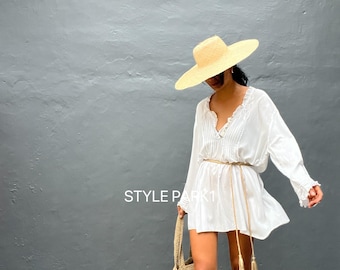 RA01/Loose fitting ,tunic dress, shirring,resort wear,Boho Short dress/Beach cover up/Summer ,Holiday,vacation,RAINA