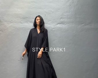 KT50/Black dyed ,Long Kaftan simple Dress, stylish, Elegant, Miami,lbiza,Holiday Dress,Evening dress,loose fit,Christmas