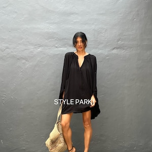 Bd92/Very Oversized,Loose fitting ,tunic dress, shirring,resort wear,Boho Short dress/Beach cover up/Summer ,Holiday,vacation