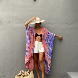 OKN41/ Tie dyed kimono jacket ,holiday,Boho, loose fit jacket, beach cover up, Summer cardigan
