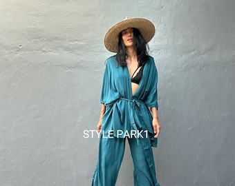 VUMK22/Aladdin pants  Two piece kimono set,Resort wear,Loose Fitting,Summer Outfits ,Unisex,Loungewear sets