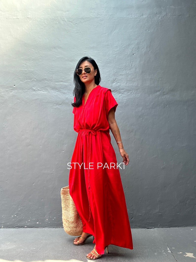 SMP02/Red Jumpsuit, Stylish dress, Summer jumpsuit, Luxury style , Boutique, Elegant, Bali vacation, Summer night dress image 2