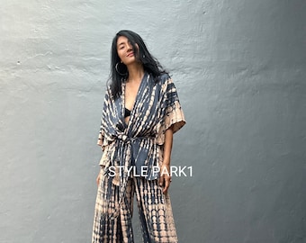 UM40/Two piece kimono set,Resort wear,Loose Fitting,Summer Outfits ,Unisex,Loungewear sets