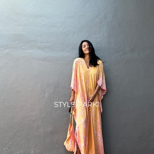 KT141/Hot ,Hand Tie dyed ,Long Kaftan simple Dress, stylish, Elegant, Miami,lbiza,Holiday Dress,Evening dress,loose fit