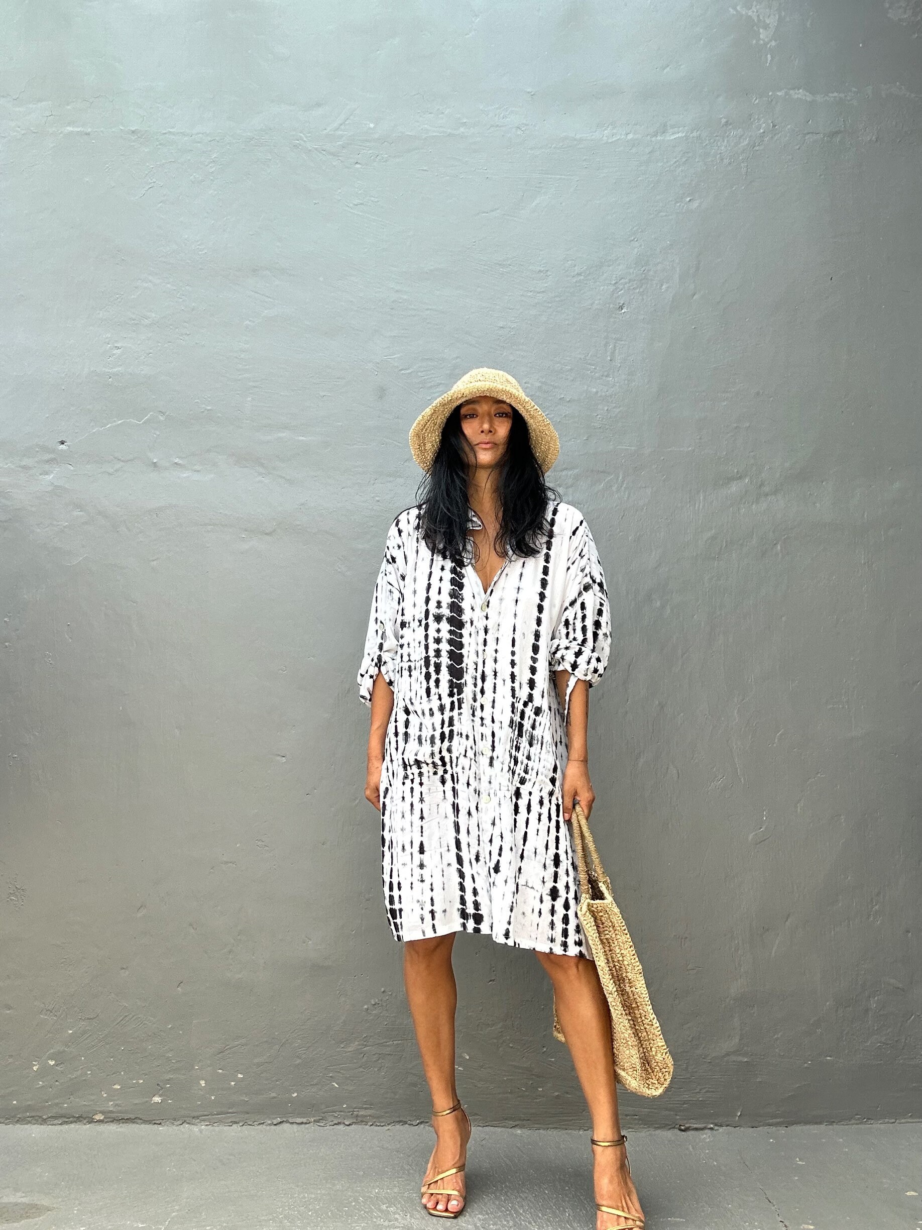 KUP13/Tie Dyed Oversized shirts ,boho chic, Shirt Dress,Casual Shirt Dress,Mini shirt Dress,Loose Fit