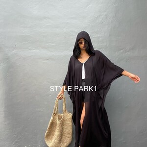 HD09/Swim cover up Black Stylish Hooded poncho, poncho,beach cover up, for Arab womens ,Resort wear image 7