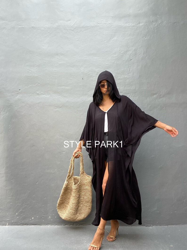 HD09/Swim cover up Black Stylish Hooded poncho, poncho,beach cover up, for Arab womens ,Resort wear image 7