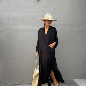 JIML02/Black Long Shirt dress,Maxi dress,,Loose top, Summer women dress,Stylish