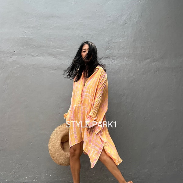 JIMS28/Shirt dress,Tunic dress,knee length dress,Loose top, Summer women dress,Stylish,Tunic top