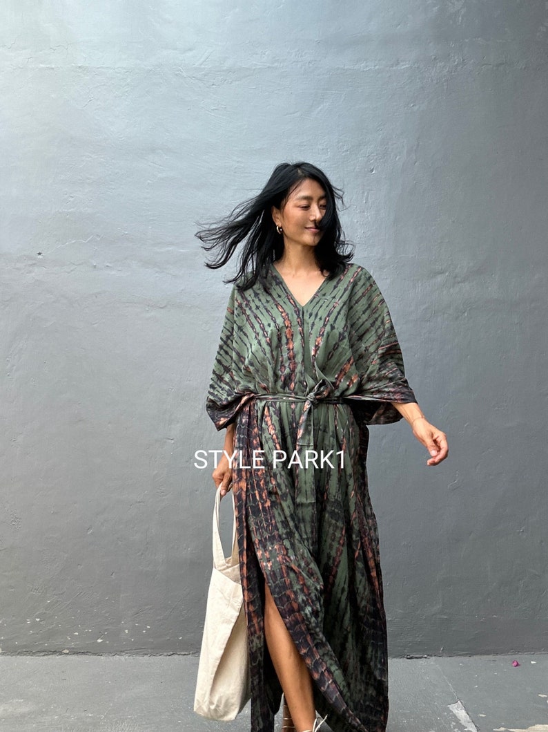 KT70/ Tie dyed ,Long Kaftan simple Dress, stylish, Elegant, Miami,lbiza,Holiday Dress,Evening dress,loose fit image 6