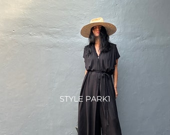 SMP01/Schwarzer Jumpsuit, Stylisches Kleid, Sommer-Jumpsuit, Luxus-Stil, Boutique, Elegant, Bali-Urlaub, Sommer-Nachtkleid