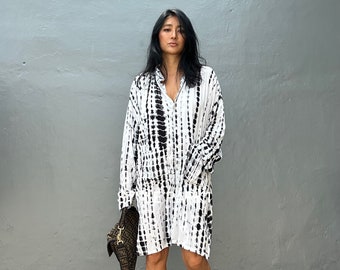 KUP13/Tie Dyed Oversized shirts ,boho chic, Shirt Dress,Casual Shirt Dress,Mini shirt Dress,Loose Fit