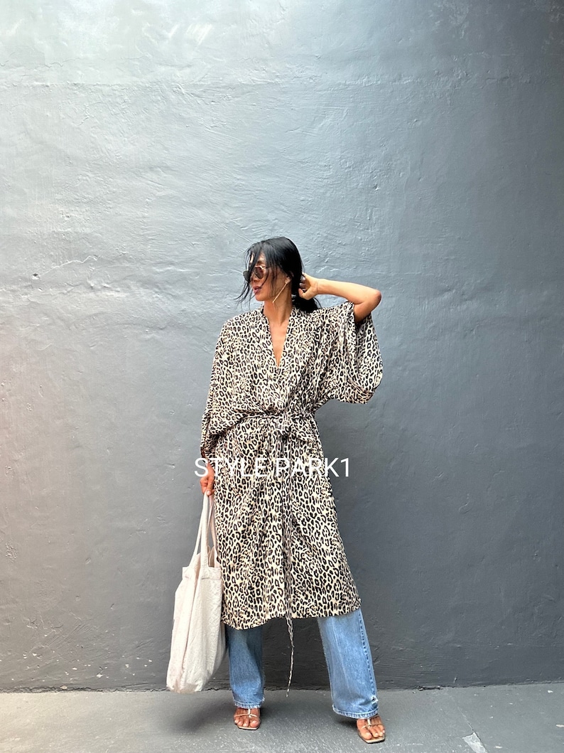 LKM13/Leopard Kimono, Robe, Summer,Unisex Kimono,Lounge wear,Tropical holiday image 4