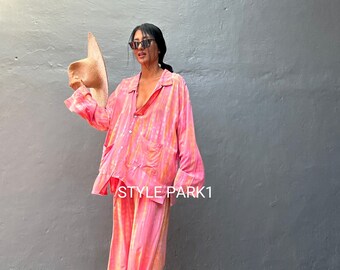 BS148/Two piece pajama set,Resort wear,Loose Fitting,Summer Outfits ,Unisex,Loungewear sets