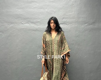 WY104/Luxury Boho Kaftan Dress: Rayon Swim Cover Up, Tie-Dyed Sky Blue