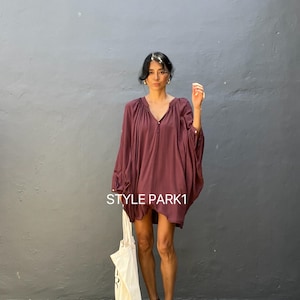 Bd89/Very Oversized,Loose fitting ,tunic dress, shirring,resort wear,Boho Short dress/Beach cover up/Summer ,Holiday,vacation