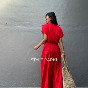 SMP02/Red Jumpsuit, Stylish dress, Summer jumpsuit, Luxury style , Boutique, Elegant, Bali vacation, Summer night dress image 4