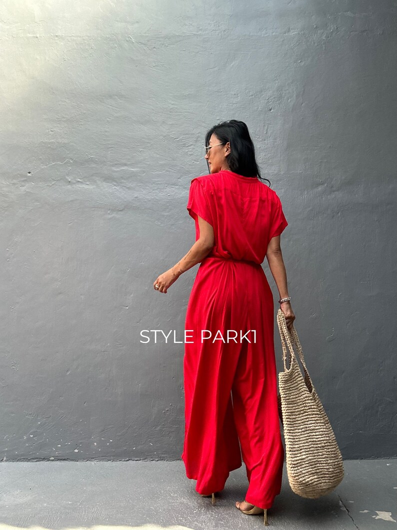 SMP02/Red Jumpsuit, Stylish dress, Summer jumpsuit, Luxury style , Boutique, Elegant, Bali vacation, Summer night dress image 4