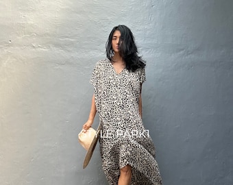 MXPV46/Leopard Stylish Boho Maxi dress,Beach Cover up ,Holiday,Summer dress,Daily,Resort  wear,Loose fit