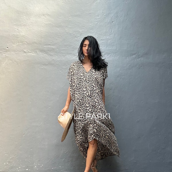 MXPV46/Leopard Stylish Boho Maxi dress,Beach Cover up ,Holiday,Summer dress,Daily,Resort  wear,Loose fit