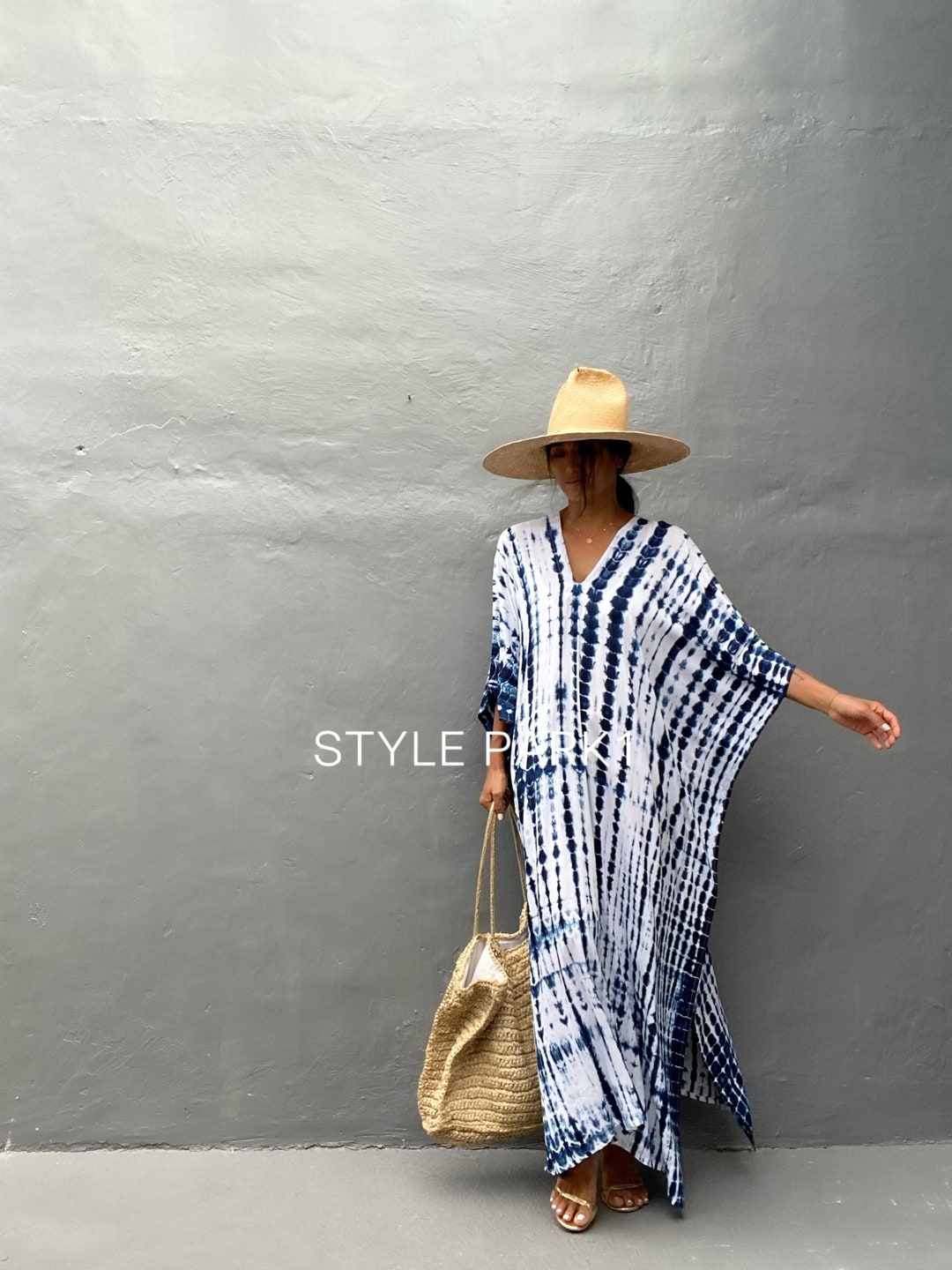 Kt45/indigo Blue ,long Kaftan Simple Dress, Stylish, Elegant, Miami ...