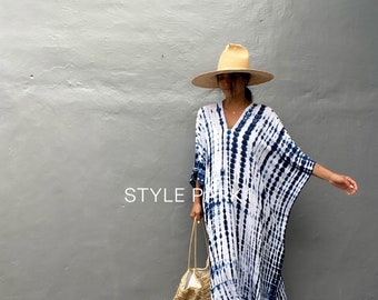 KT45/Indigo blue ,Long Kaftan simple Dress, stylish, Elegant, Miami,lbiza,Holiday Dress,Evening dress,loose fit